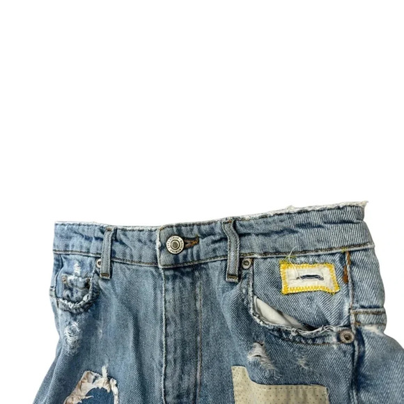 Zara Distressed Destroyed Mixed Patchwork Festival Customized Premium Jeans Sz 2 - Picture 6 of 13